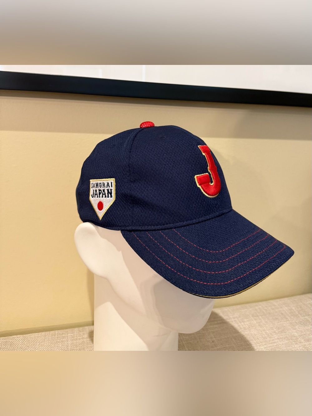 ASICS Samurai Japan Baseball Hat Cap Navy Blue Red Logo Adjustable